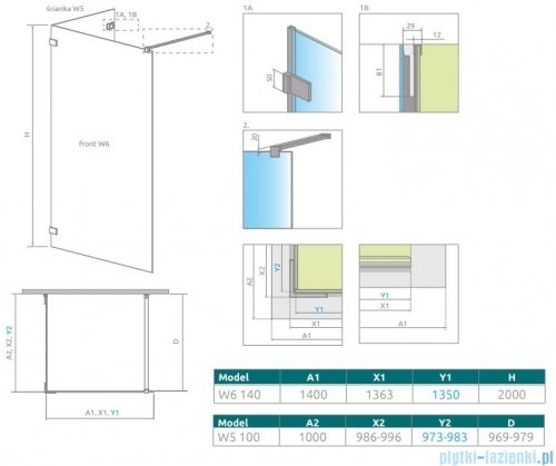 Radaway Euphoria Walk-in VI 140x100 szkło przejrzyste 383176-01-01/383152-01-01