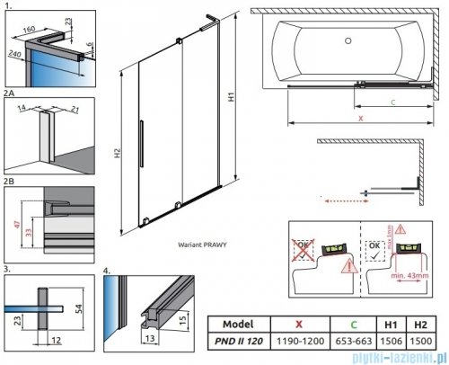 Radaway Furo SL PND II parawan nawannowy 120cm prawy chrom połysk/przejrzyste 10309638-01-01R/10112594-01-01