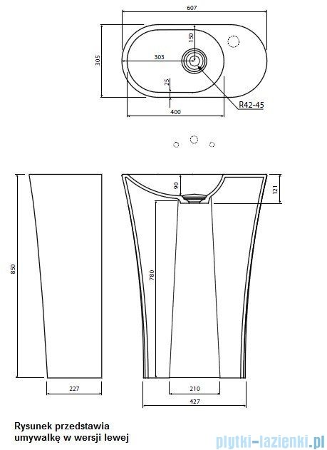 Marmorin umywalka stojąca Wega 600R biała prawa 60x30x85 cm P515060920010