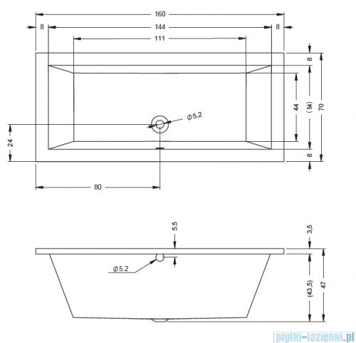 Riho Lusso 160x70cm wanna prostokątna z hydromasażem Pneumatic lewa + nogi + syfon BA57-PNE-L