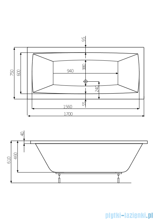 Roca Vita wanna prostokątna 170x75 cm akrylowa A24T066000