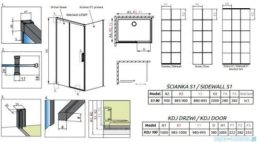 Radaway Idea Black Kdj Factory kabina prysznicowa 100x90 lewa czarny mat/szkło przejrzyste 387040-54-55L/387050-54-55R