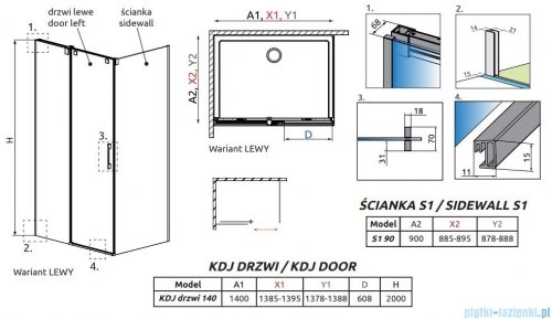Radaway Espera Pro Kdj kabina 140x90cm lewa przejrzyste 10090140-01-01L/10092140-01-01L/10093090-01-01
