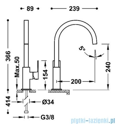 Tres CUADRO Bateria umywalkowa XXL z boczną dźwignią złota 00660702OR