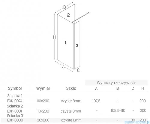 New Trendy New Modus Black kabina kwadratowa Walk-In 110x110cm przejrzyste EXK-0074/EXK-0081/EXK-0088