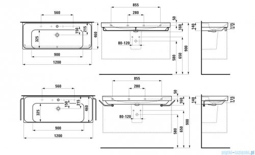 Laufen Meda umywalka ścienna 120x46cm grafitowy mat H8141117581041