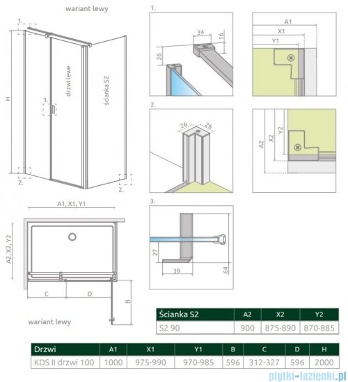 Radaway Nes Black Kds II kabina 100x90cm lewa czarny mat/szkło przejrzyste 10033100-54-01L/10040090-54-01