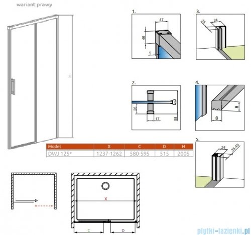 Radaway Idea Gold DWJ drzwi wnękowe 125cm prawe złoty połysk/szkło przejrzyste 387023-09-01R