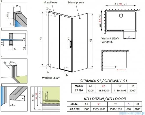 Radaway Idea White Kdj kabina 160x120cm lewa szkło przejrzyste 387046-04-01L/387054-04-01R