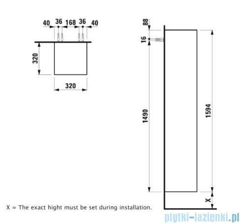 Laufen Sonar kolumna wysoka 159 cm drzwi lewe tytanowy lakierowany H4054910340421