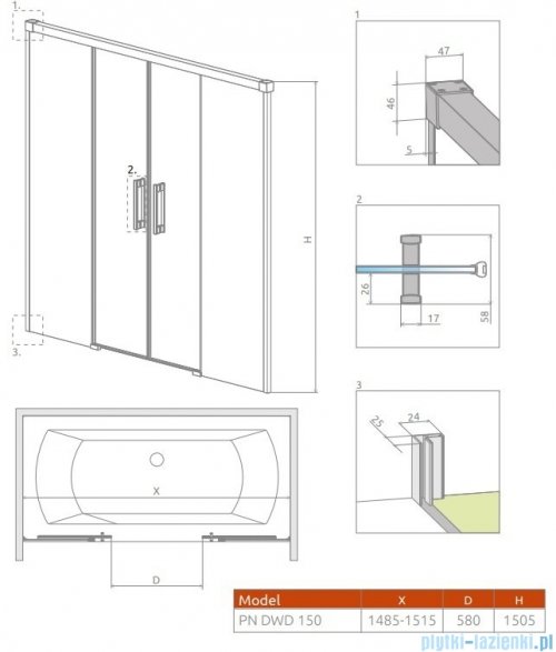 Radaway Idea Black Pn Dwd parawan nawannowy 150cm czarny mat/szkło przejrzyste 10004150-54-01