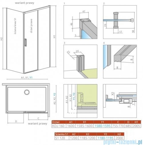 Radaway Idea Kdj Brushed Copper kabina 160x120cm prawa szczotkowana miedź 387046-93-01R/387054-93-01L