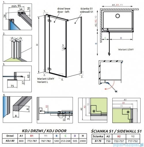 Radaway Fuenta Kdj kabina 80x75cm lewa chrom połysk szkło przejrzyste 1384043-01-01L/1384049-01-01