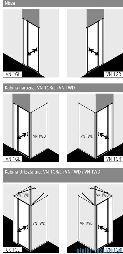 Vitalle NOLA drzwi wahadłowe 1-skrzydłowe z polem stałym lewe 80 cm czarne VN1GL080203PK