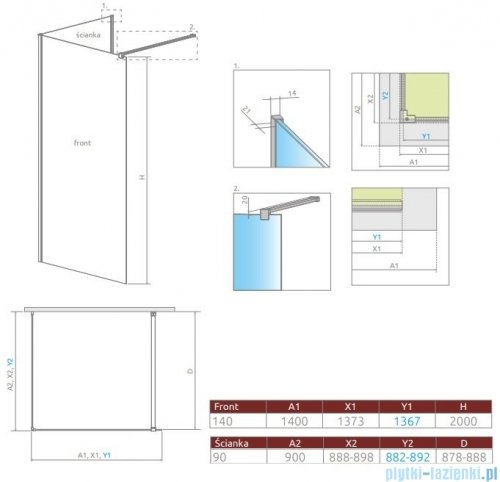 Radaway Modo New Black IV kabina Walk-in 140x90 czarny mat/szkło przejrzyste 389644-54-01/389094-54-01