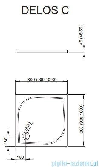 Radaway Euphoria DWJ Drzwi wnękowe 90 prawe szkło przejrzyste + brodzik Delos C + syfon 383612-01R/383212-01R/SDC0909-01