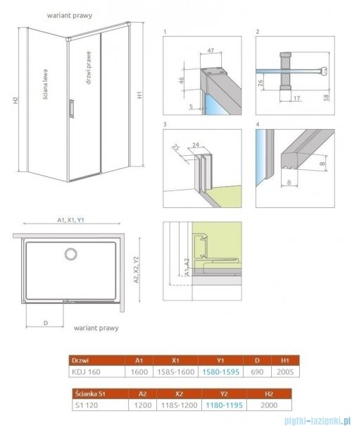 Radaway Idea Gold Kdj kabina 160x120cm prawa złoty połysk/szkło przejrzyste 387046-09-01R/387054-09-01L