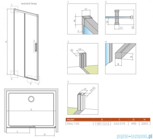 Radaway Idea DWJ Brushed Nickel drzwi wnękowe 120cm lewe szczotkowany nikiel 387016-91-01L
