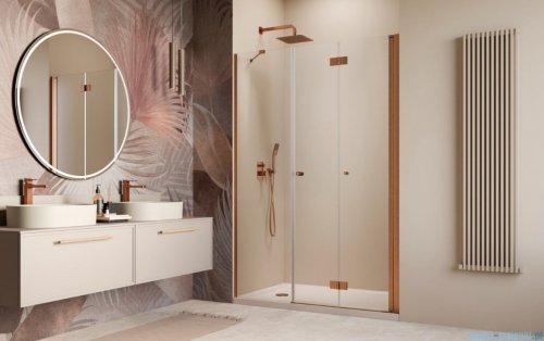 Radaway Nes Brushed Copper DWSB drzwi wnękowe 110cm W1 prawe szczotkowana miedź szkło przejrzyste 10044850-93-01R/10045250-01-01