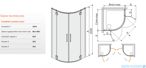 Sanplast Space Line KP4/SPACE kabina półokragła 90x90x203 przejrzysta 600-100-1550-42-401