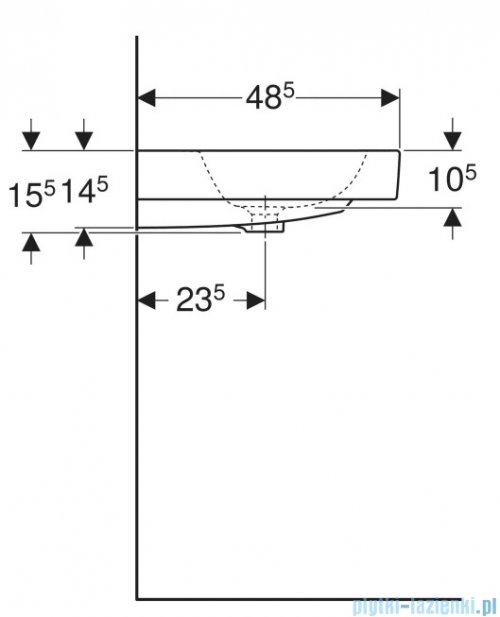 Geberit iCon Umywalka ścienna z otworem na baterię z przelewem 75x48,5 cm KeraTect 124075600