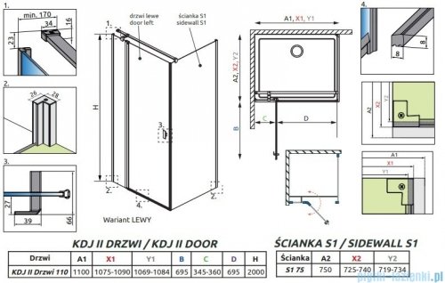 Radaway Nes 8 Kdj II kabina 110x75cm lewa przejrzyste 10086110-01-01L/10089075-01-01