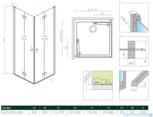 Radaway Nes KDD B Brushed Gold kabina 80x90 szczotkowane złoto 10024080-99-01L/10024090-99-01R