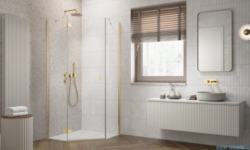 Radaway Essenza 8 Gold Ptj kabina pięciokątna 80x90cm lewa złoty połysk/szkło przejrzyste 10490000-09-01L/10490400-01-01