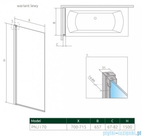 Radaway Nes 8 Pnj parawan nawannowy 70cm lewy przejrzyste 10061070-01-01L