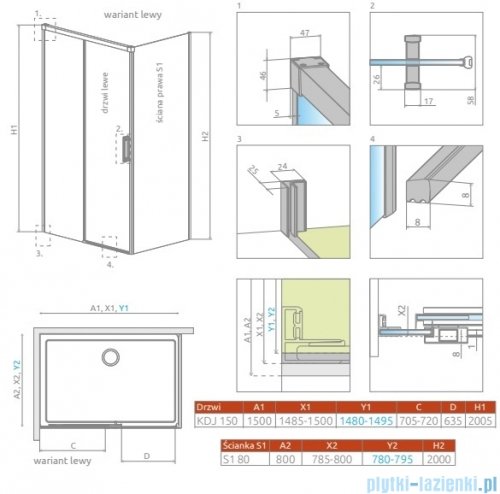 Radaway Idea Kdj Brushed Copper kabina 150x80cm lewa szczotkowana miedź 387045-93-01L/387051-93-01R