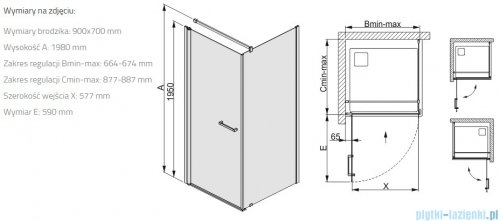 Sanplast Prestige III KNDJ/PRIII kabina prostokątna 90x70x198 cm czarny matowy 600-073-0130-59-401