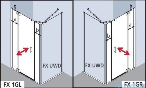 Kermi Filia Xp Drzwi wahadłowe 1-skrzydłowe z polami stałymi, lewe, przezroczyste KermiClean/srebrne 180x200cm FX1GL18020VPK