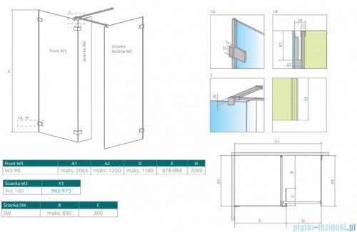 Radaway Euphoria Walk-in III kabina 90x100cm szkło przejrzyste 383131-01-01/383122-01-01/383160-01-01