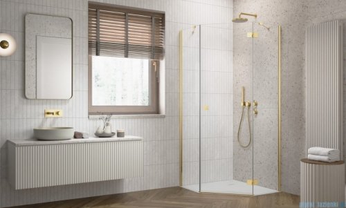 Radaway Essenza 8 Gold Ptj kabina pięciokątna 100x80cm prawa złoty połysk/szkło przejrzyste 10490000-09-01R/10490800-01-01