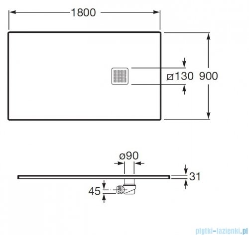 Roca Terran 180x90cm brodzik prostokątny konglomeratowy biały AP10170838401100