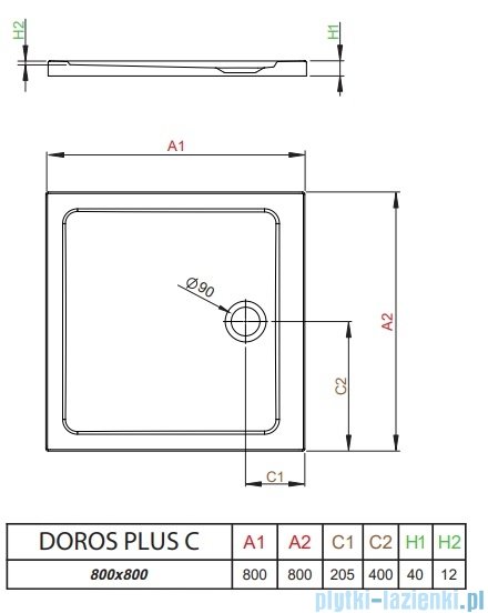Radaway Doros Plus C Brodzik kwadratowy 80x80x4cm SDRPC8080-01