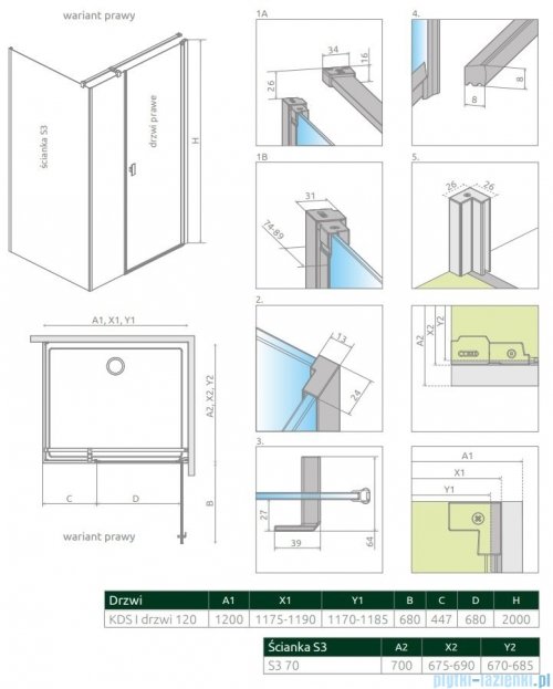 Radaway Nes Kds I kabina 120x70cm prawa szkło przejrzyste 10023120-01-01R/10043070-01-01