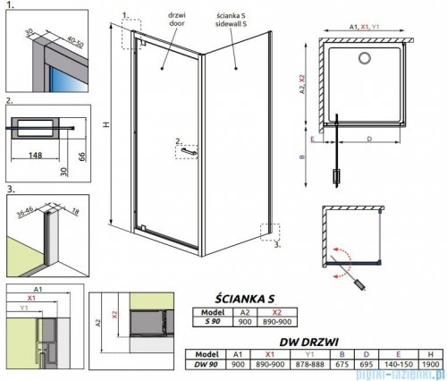 Radaway Twist DW+S Kabina prysznicowa 90x90 szkło przejrzyste + brodzik Delos C + syfon 382002-01/382012-01/SDC0909-01