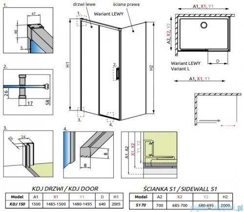 Radaway Idea Black Kdj kabina prysznicowa 150x70 lewa czarny mat/szkło przejrzyste 387045-54-01L/387048-54-01R