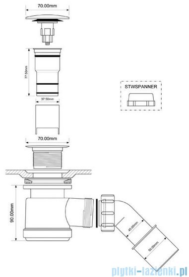 McAlpine Syfon brodzikowy 50'' pokrywa kolorze satyna HC26CLSC