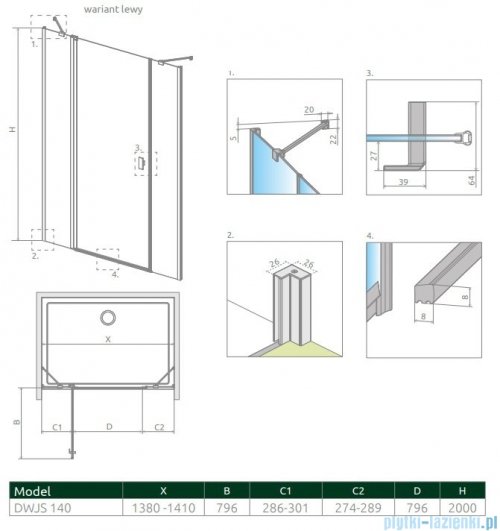 Radaway Nes Dwjs Brushed Gold drzwi wnękowe 140cm lewe szczotkowane złoto 10038140-99-01L