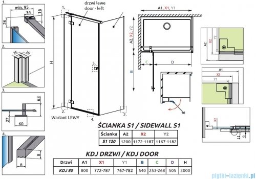 Radaway Essenza Kdj kabina 80x120cm lewa szkło przejrzyste 1385043-01-01L/1384054-01-01