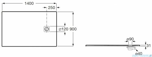 Roca Magma 140x70 cm brodzik prostokątny kompozytowy STONEX SZARY ŁUPEK  APE015782BC03200