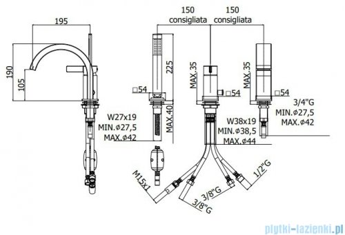 Paffoni Rock bateria wannowa 3-otworowa chrom RO040CR