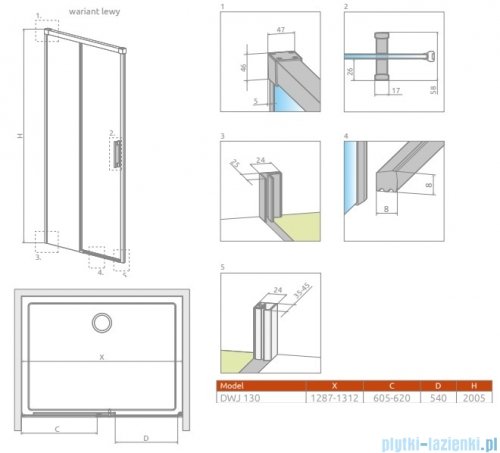Radaway Idea DWJ Brushed Nickel drzwi wnękowe 130cm lewe szczotkowany nikiel 387017-91-01L