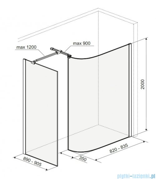 Excellent Vidoq walk-in kabina prysznicowa gięta, ścianka prosta 90cm, ścianka gięta 83cm czarny mat KAEX.1507.K.0900.0830.BL