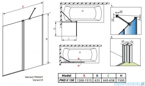 Radaway Nes Black Pnd II parawan nawannowy 130cm prawy czarny mat/szkło przejrzyste 10009130-54-01R