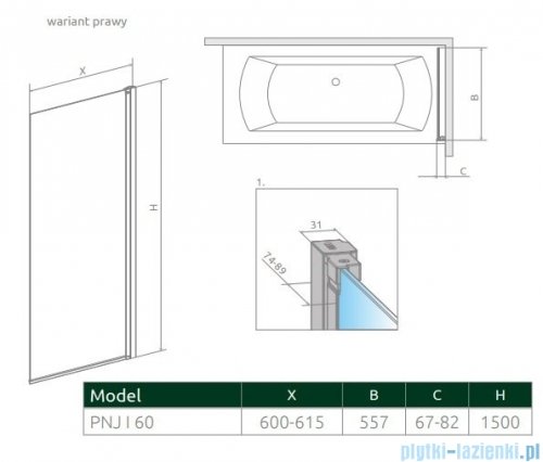 Radaway Nes Pnj parawan nawannowy 60cm prawy przejrzyste 10011060-01-01R