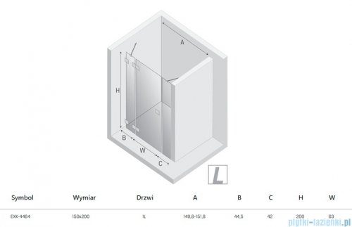 New Trendy Eventa drzwi wnękowe pojedyncze z dodatkową ścianką 150x200 cm przejrzyste lewe chrom EXK-4464