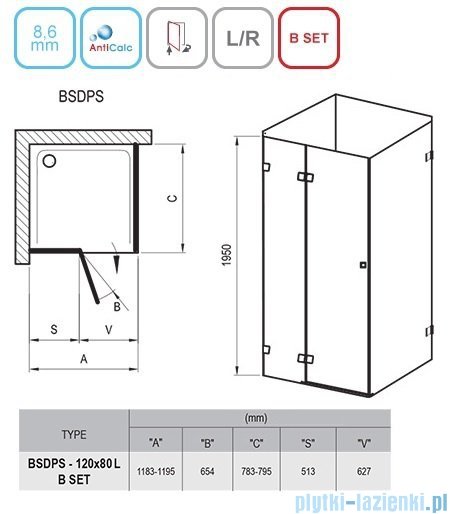 Ravak Brilliant BSDPS kabina prostokątna 120x80cm lewa transparent 0ULG4A00Z1
